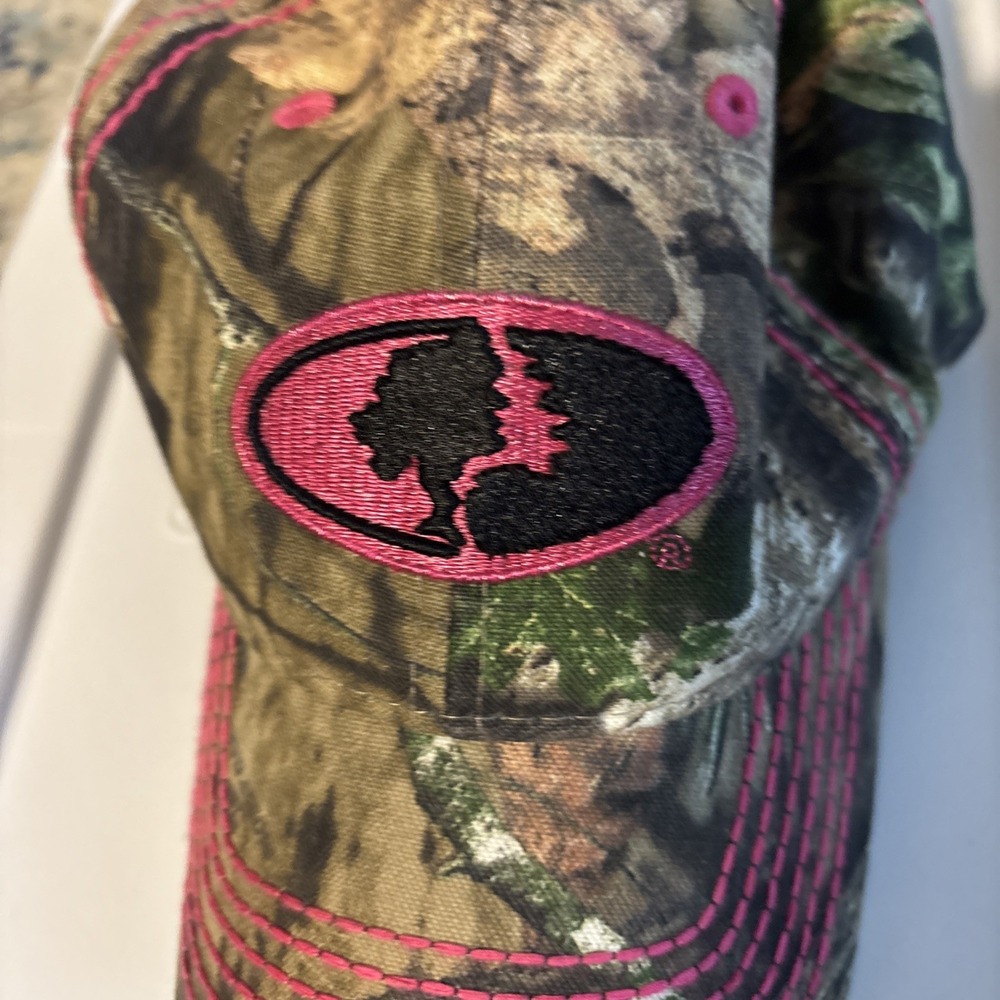 Mossy Oak Green Camo Pink/Black Logo Pink Stitch Hat Adjustable Strap - Picture 3 of 7